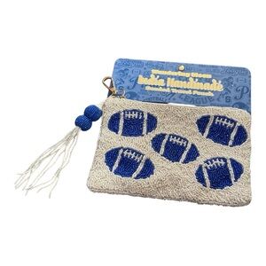 Wandering Moon Beaded Football Travel Pouch Blue White India Handmade NWT